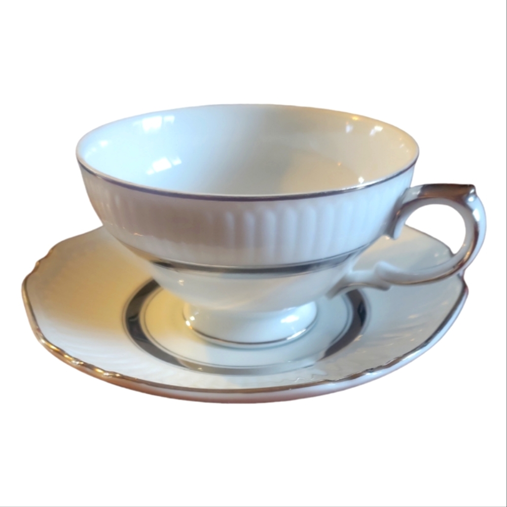 1 Vtg 60's Cup Saucer Kimberly China Porcelain Platinum London